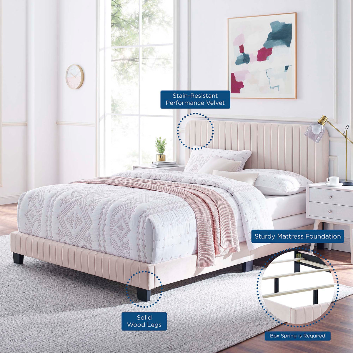Celine Channel Tufted Performance Velvet Queen Bed by Modway