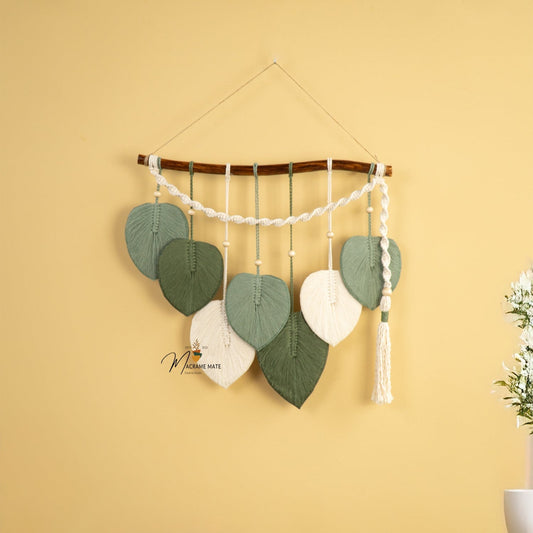 Green Macrame Leaf Hanging Tassel Wall Decor