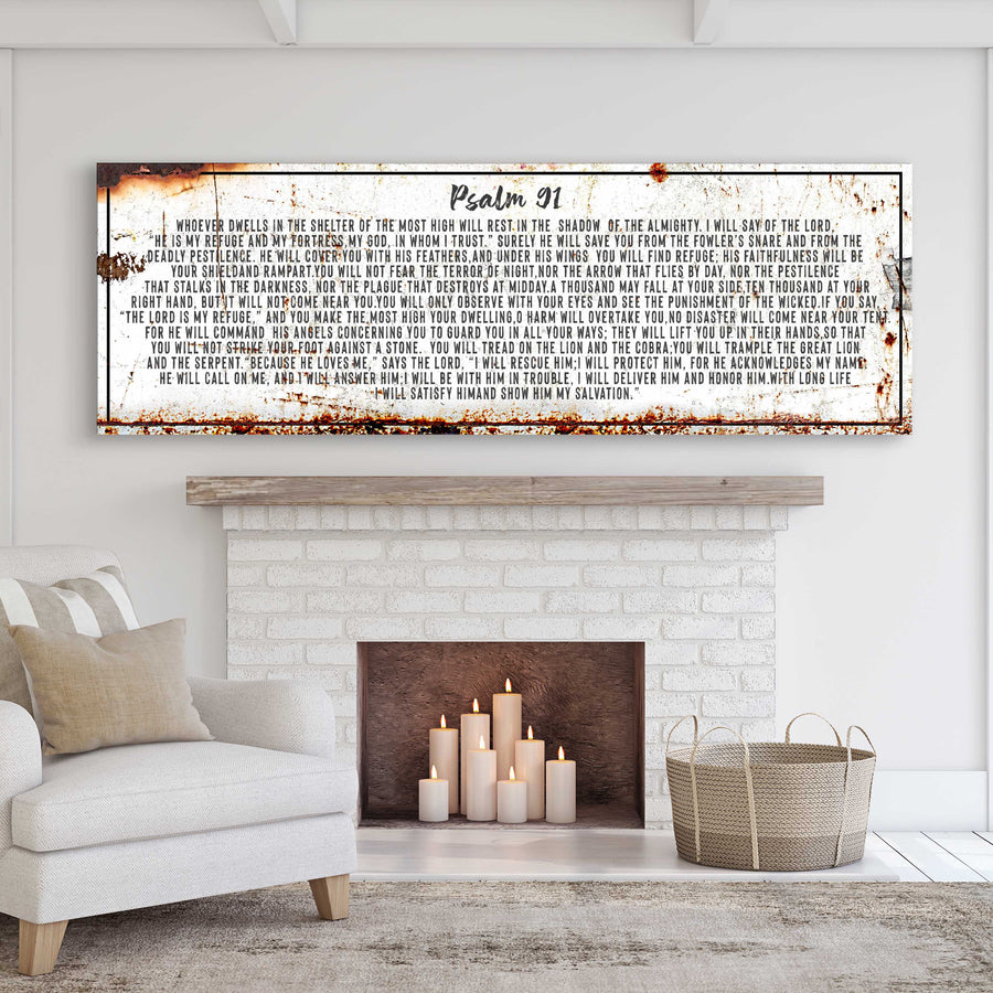 Psalm 91: He Is My Refuge – Rustic Christian Wall Art for Living Room, Religious Decor for Home
