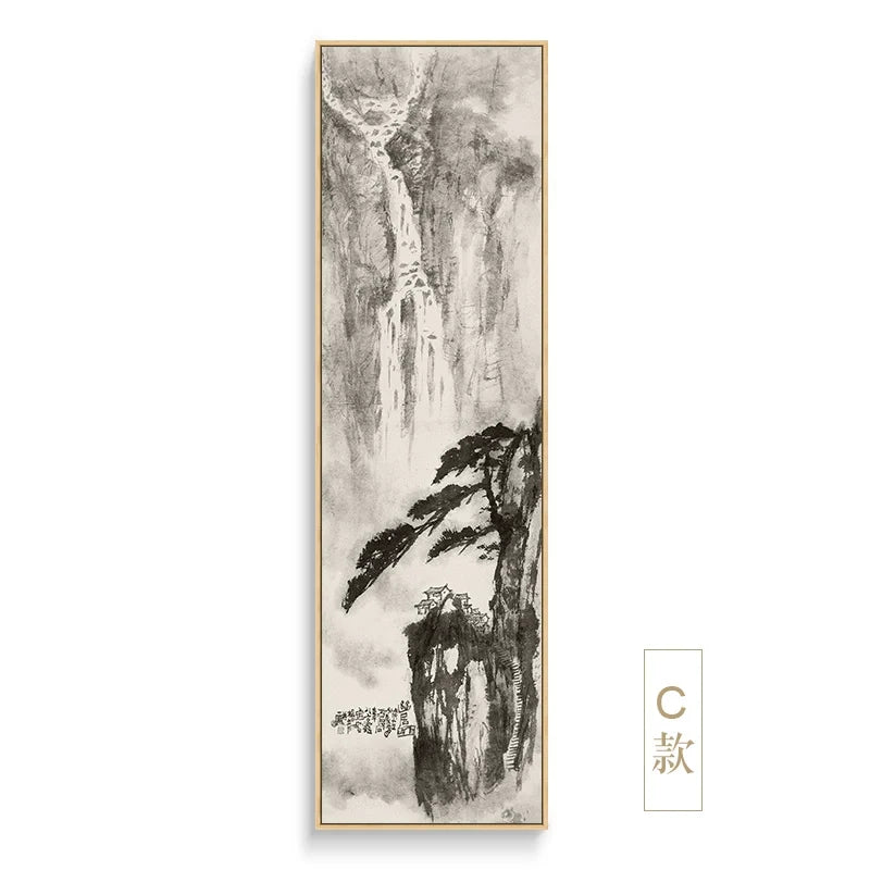 New Chinese Style Landscape Painting for Living Room Black and White Style Dye Ink Chinese Painting Hallway Corridor Corridor Painting Hotel Decorative Painting