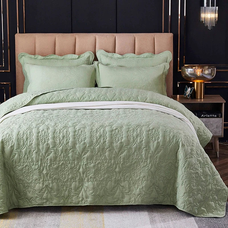 European-Style Quilted Bed Cover Three-Piece Tatami Double-Sided Minimalist Pure Color Bedspread Quiltedtextiles Bed Sheets Rural Large Kang Mat