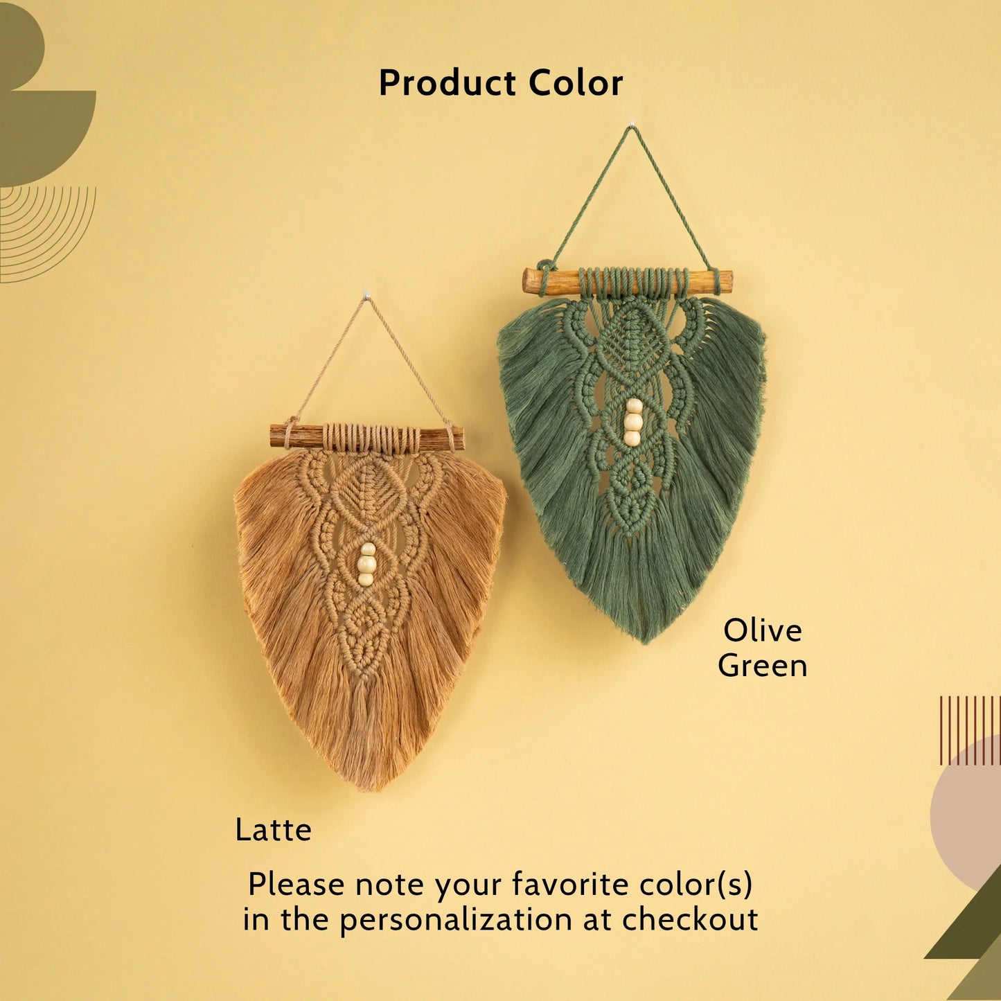 Olive Green and Latte Macrame Leaf Wall Hanging Set