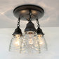 Pressed 1960's Glass Ceiling Light diamond Chain Trio
