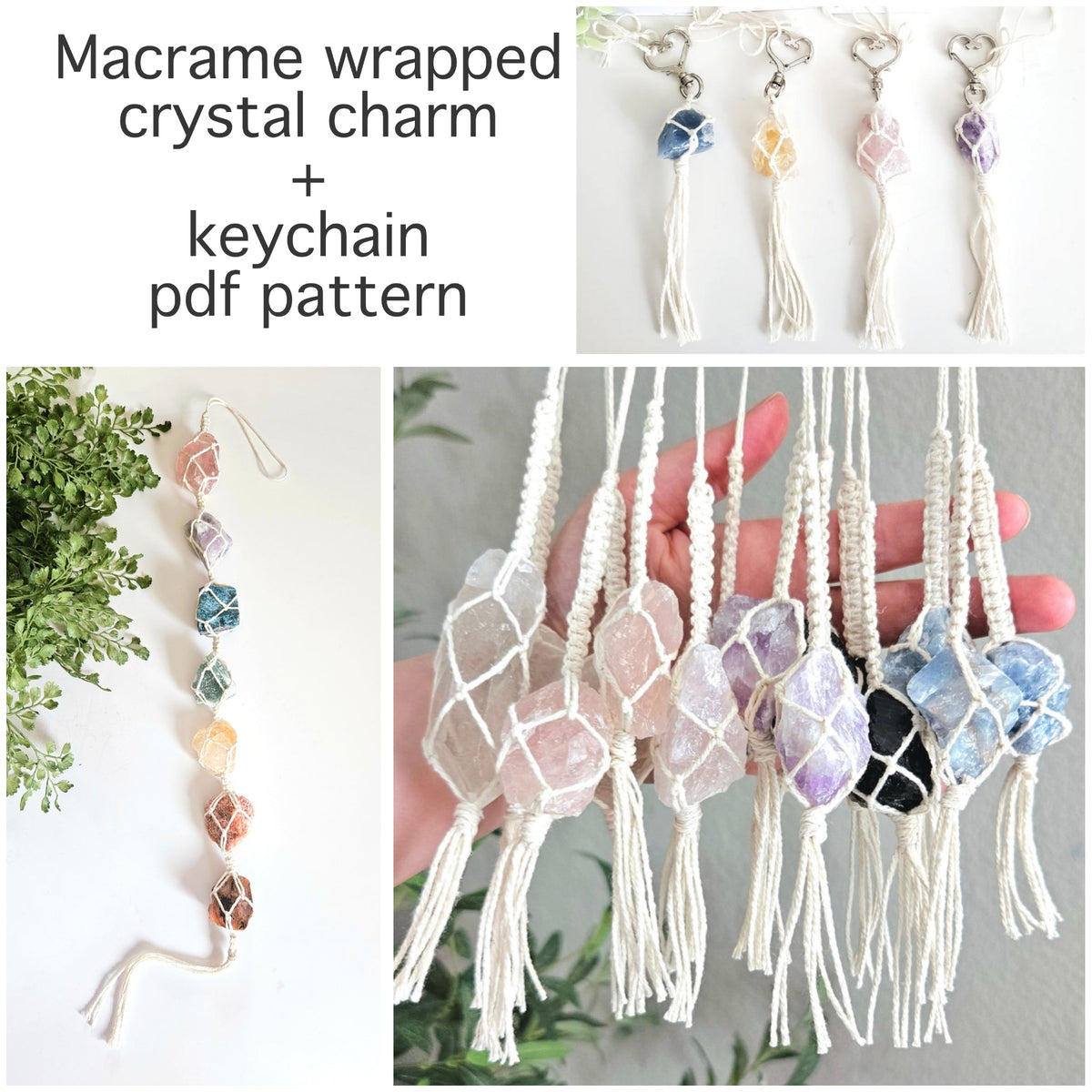 How to macrame wrap crystal charms and keychains PDF pattern.