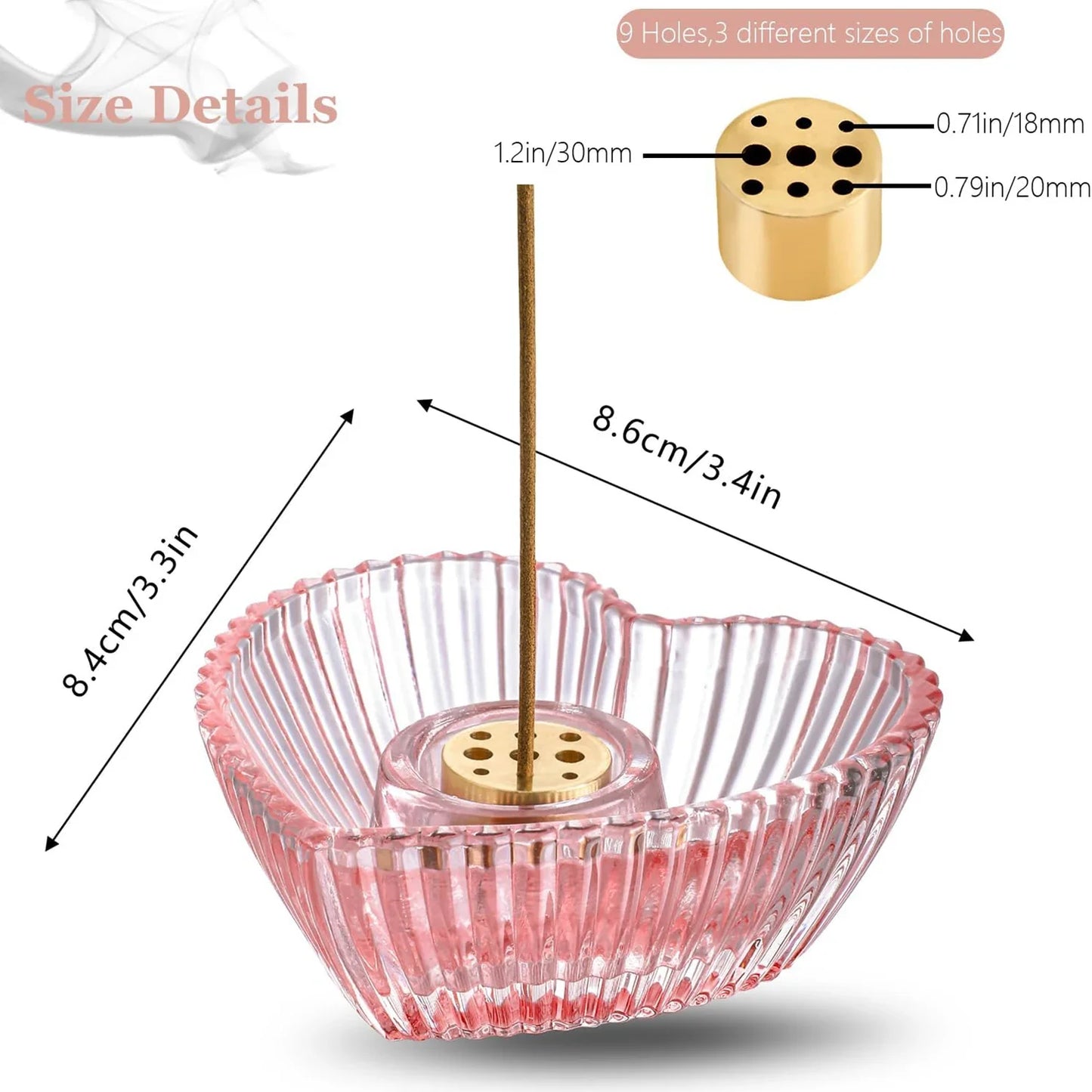 Glass Palo Santo Holder Incense Holder Heart Shaped Incense Burner with Ash Catcher Incense Stick Holder for Meditation Yoga SPA