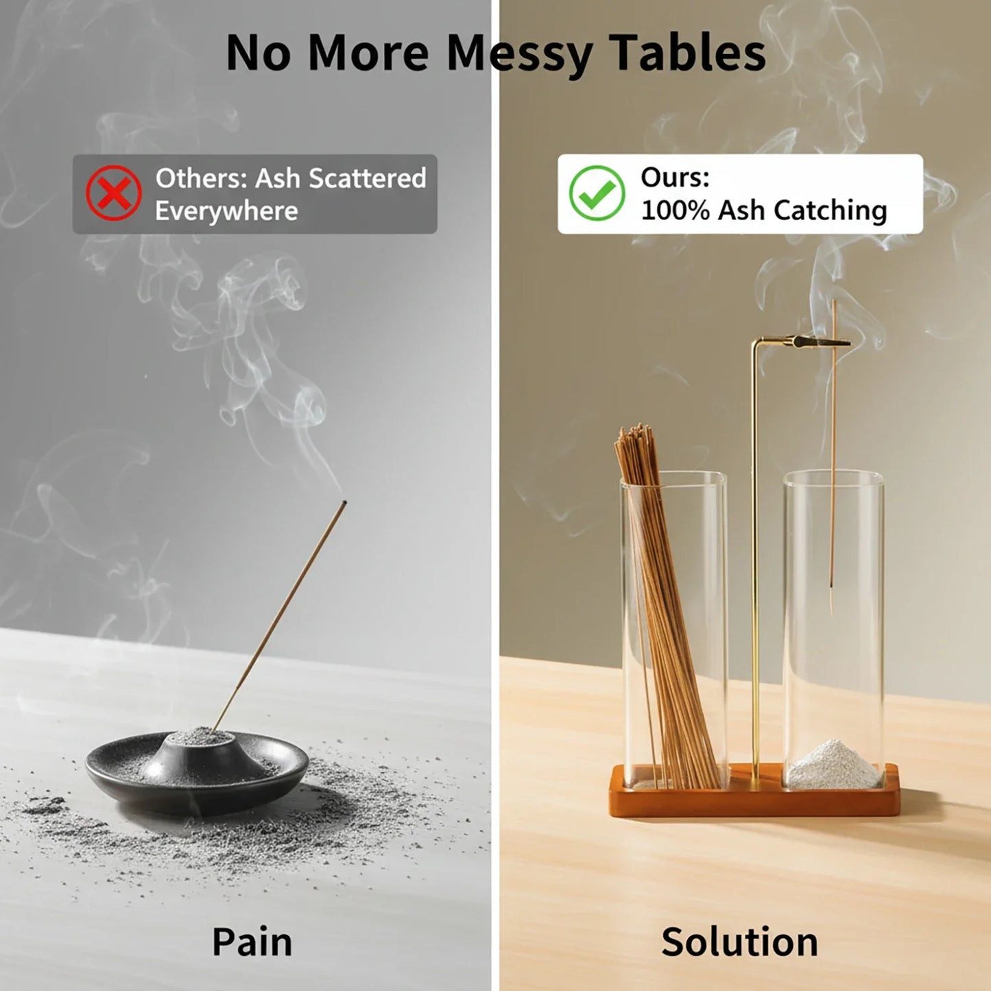 2 in 1 Incense Holder Upside Down Glass Incense Holder for Sticks Anti-Ash Incense Burner with Ash Catcher & Incense Storage