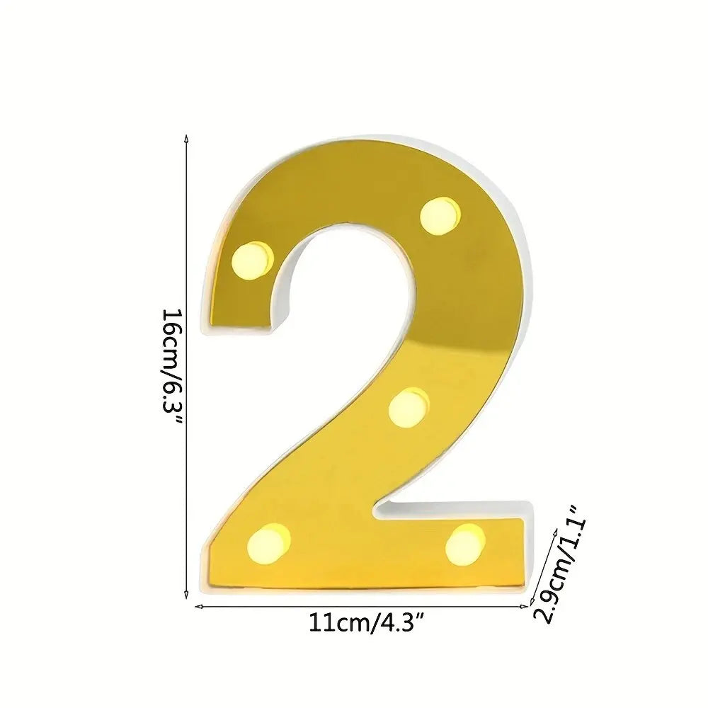 1PC 16cm Golden Numbers&English Led Letter Lights,Battery Powered Decoration Light For Festive,Proposal,Birthday,Wedding,Party