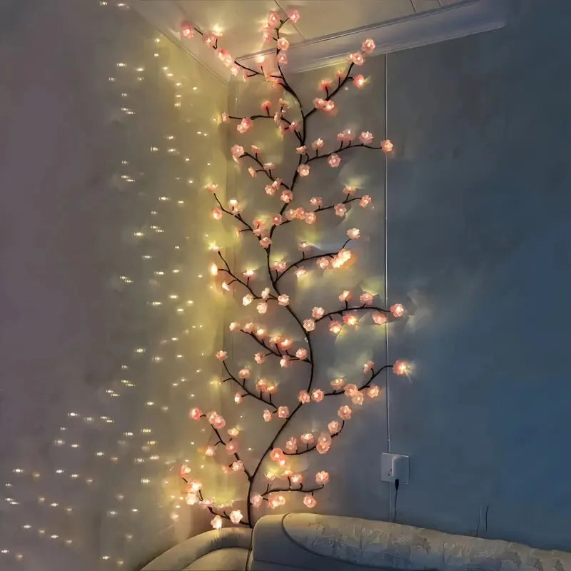 1PC 96LEDs Cherry Blossom Branch Decoration Night Lights,8 Modes USB Powered Ideal Wall Atmosphere Light Strings