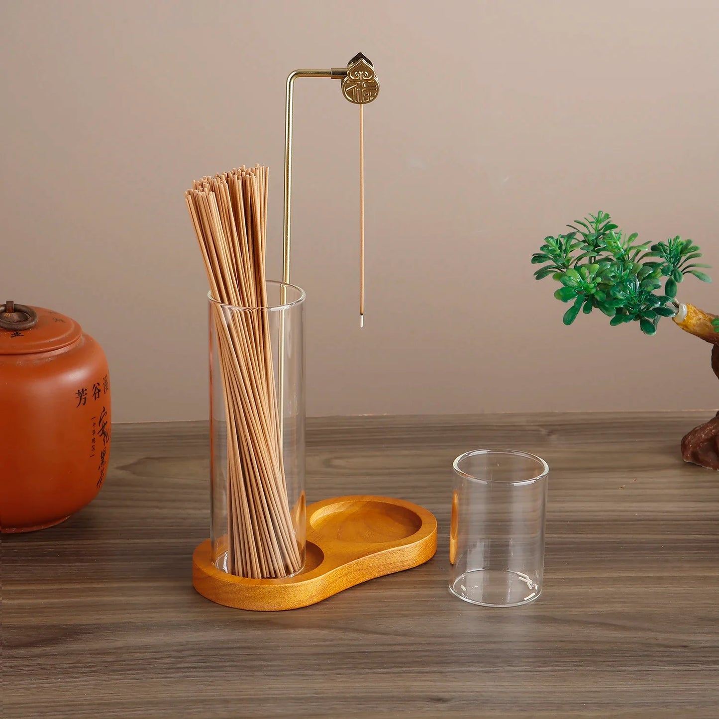 Glass Incense Holder for Sticks Anti-Ash Flying Incense Burne with Metal Clip and Incense Storage for Yoga Home Decor
