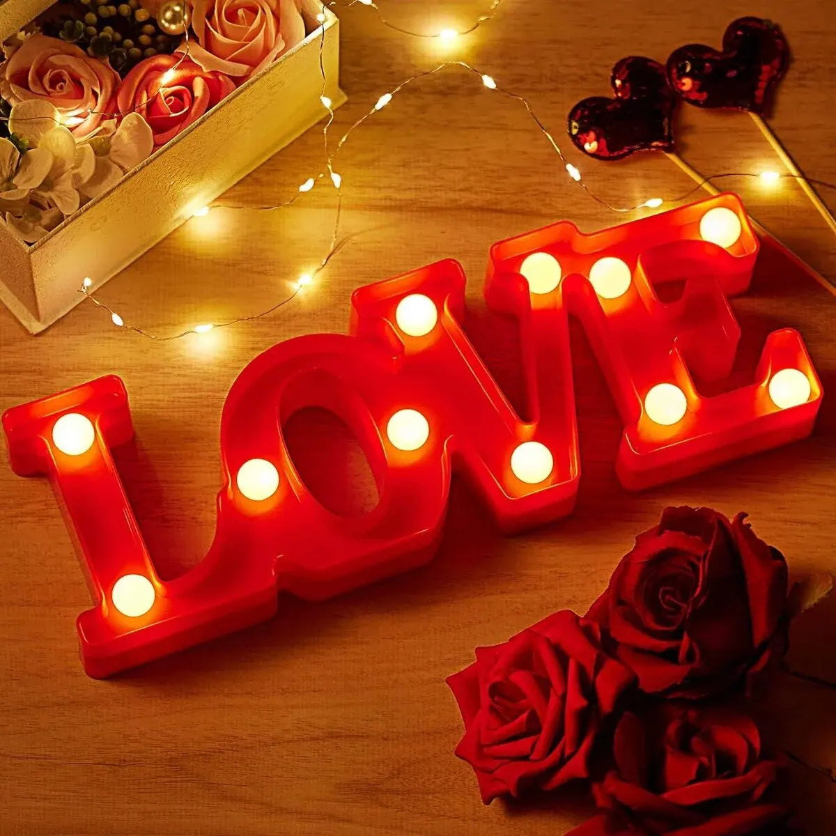 1PC Warm White Love&Heart Shaped LED Night Light,Battery Powered Decoration Light For Wedding,Proposal,Birthday,Party,Photo Prop