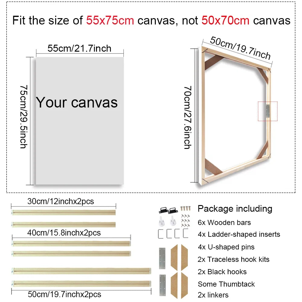 30x40 40x50 60x90cm Canvas Frame Wooden Frames Wooden Photo Oil Painting Canvas Diamond Painting Frames Canvas Wood Wall Frame