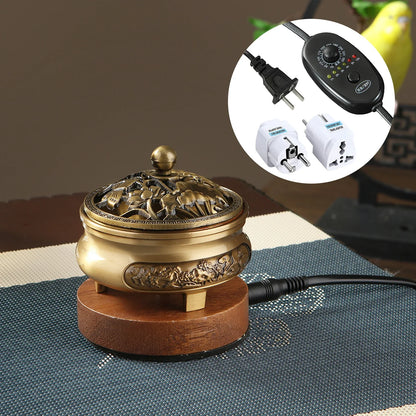 220V Electronic Incense Burner Bronze Essential Oil Burner Timing Adjustable Temperature Sandalwood Agarwood Incense Burner