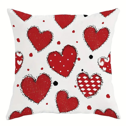 VIKAMA Red Heart Design, Decorative Pillow Cover For Valentine's Day And Weddings, Washable Pillowcase, For Sofas And Bedrooms
