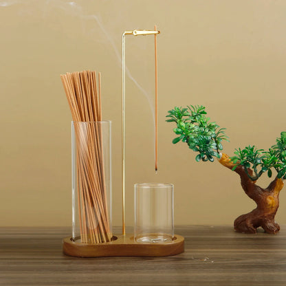2 in 1 Incense Holder for Sticks Anti-Ash Flying Incense Burne with Glass Ash Catcher and Sticks Organizer for Meditation Yoga