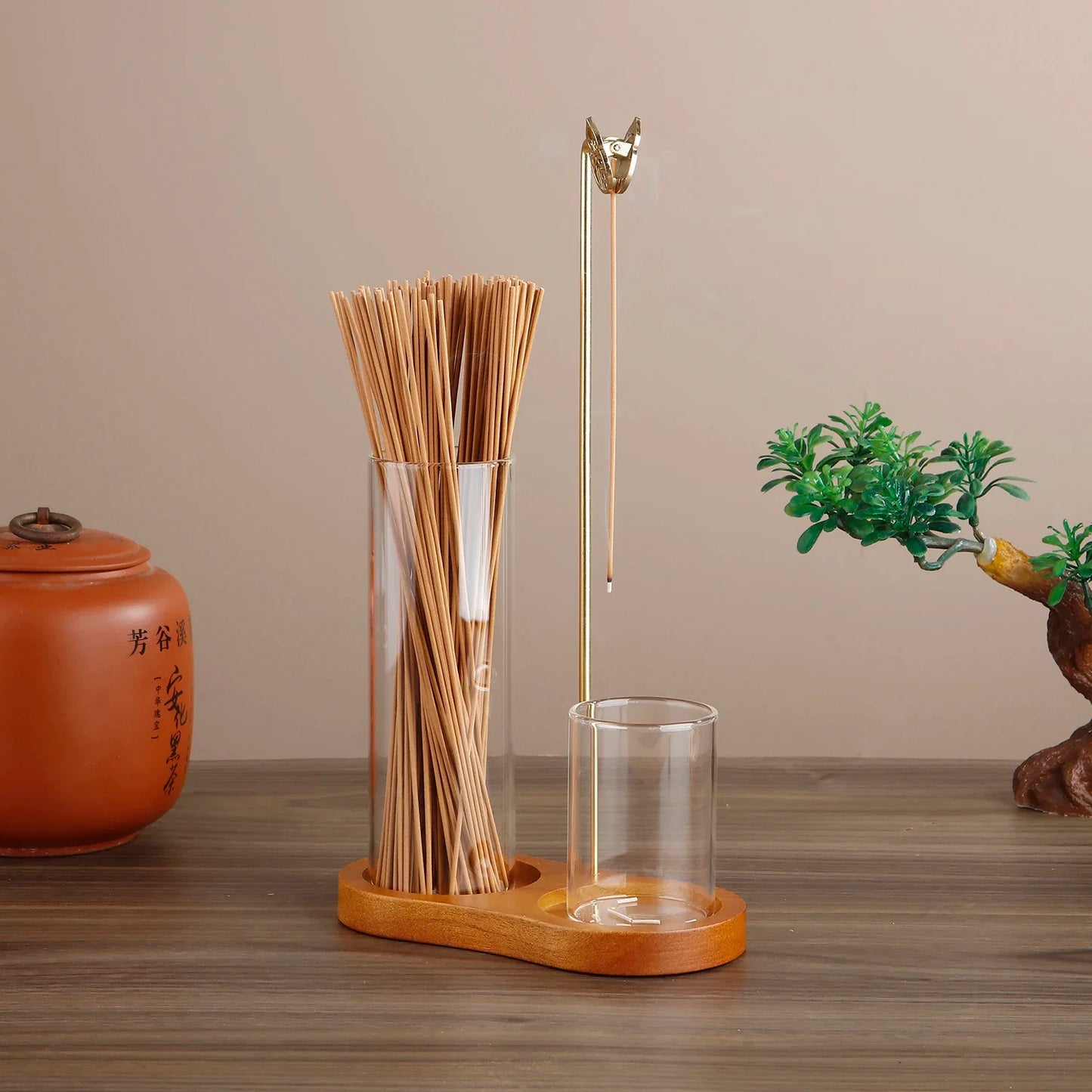 Glass Incense Holder for Sticks Anti-Ash Flying Incense Burne with Metal Clip and Incense Storage for Yoga Home Decor
