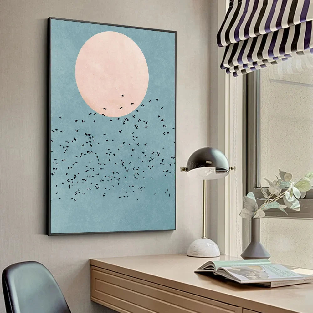 Modern Minimalist Boho Style Trees Birds Sun Landscape A Poster HD Posters Home Room Bar Cafe Decor Art Wall Painting Picture