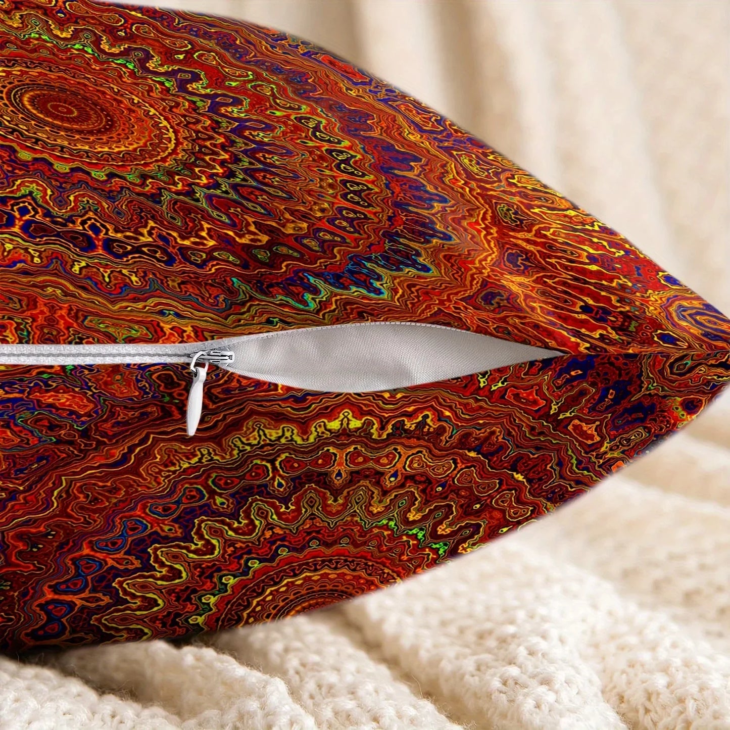 VIKAMA Red Dreamy Golden Mandala Bohemian Style Pillowcase, Modern Style Bedroom And Living Room Home Decoration