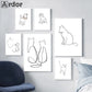 Abstract Pet Dog Cat Poster Canvas Painting Line Drawing Wall Poster Black White Minimalist Art Prints Nordic Picture Home Decor