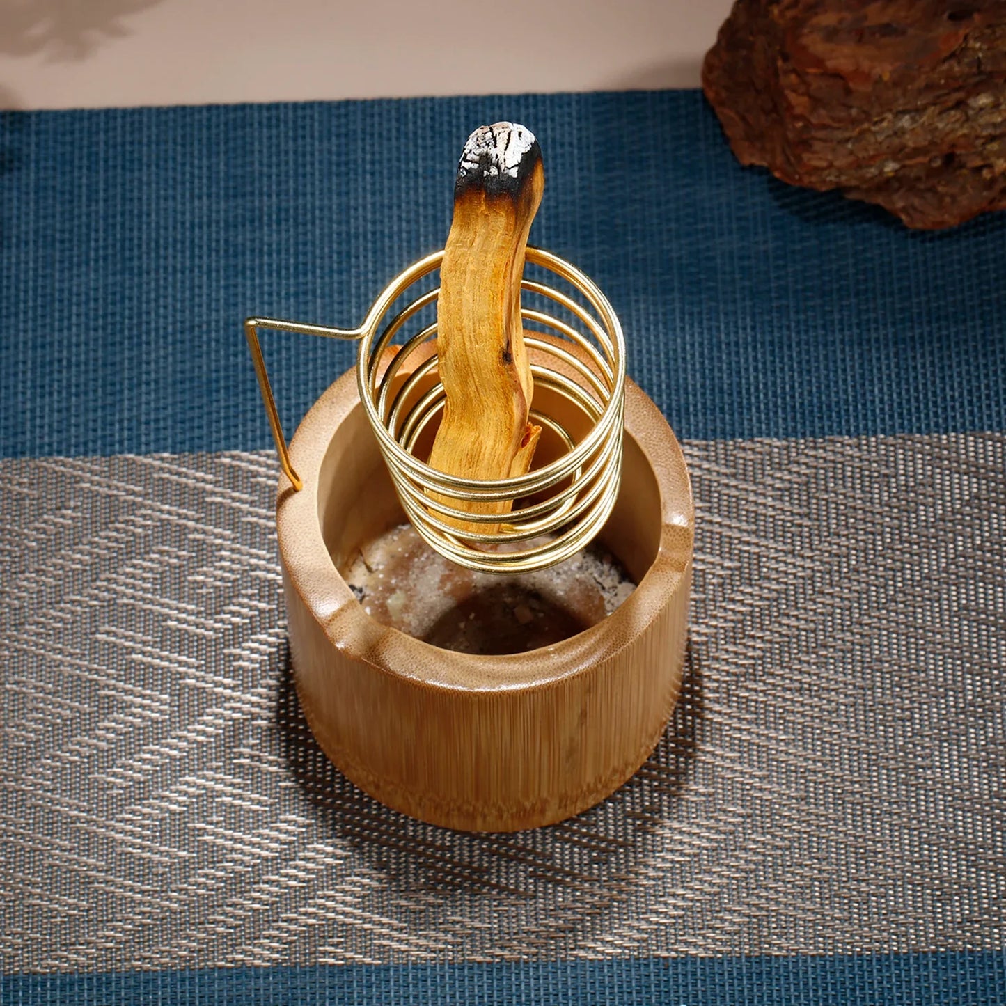 Metal Palo Santo Holder Burner Sage Holder with Bamboo Ash Catcher Tray Incense Holder for Meditation Yoga Spa