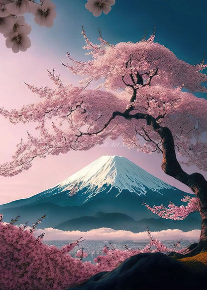 Japanese Cherry Blossom Fuji Mountain Sunset Tokyo Scenery Poster HD Printed Canvas Painting Wall Art Pictures Room Home Decor