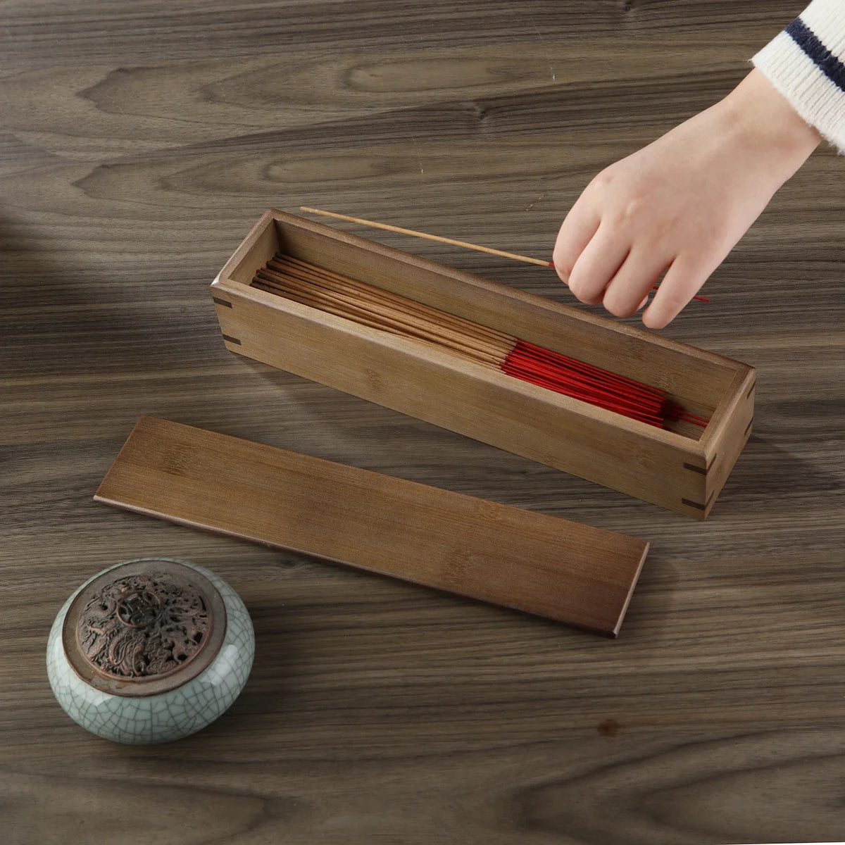 Bamboo Incense Stick Storage Box Handmade Incense Holder Case with Lid Organizer for Incense Sticks Ideal for Meditation Yoga