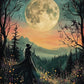 Witch Magical Art Print Witch with Full Moon Wall Decor Darkness Witches Painting Wall Decor Canvas Poster Dark Romantic Decor