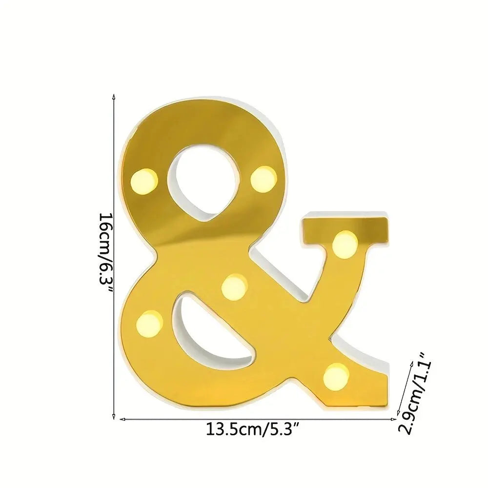 1PC 16cm Golden Numbers&English Led Letter Lights,Battery Powered Decoration Light For Festive,Proposal,Birthday,Wedding,Party