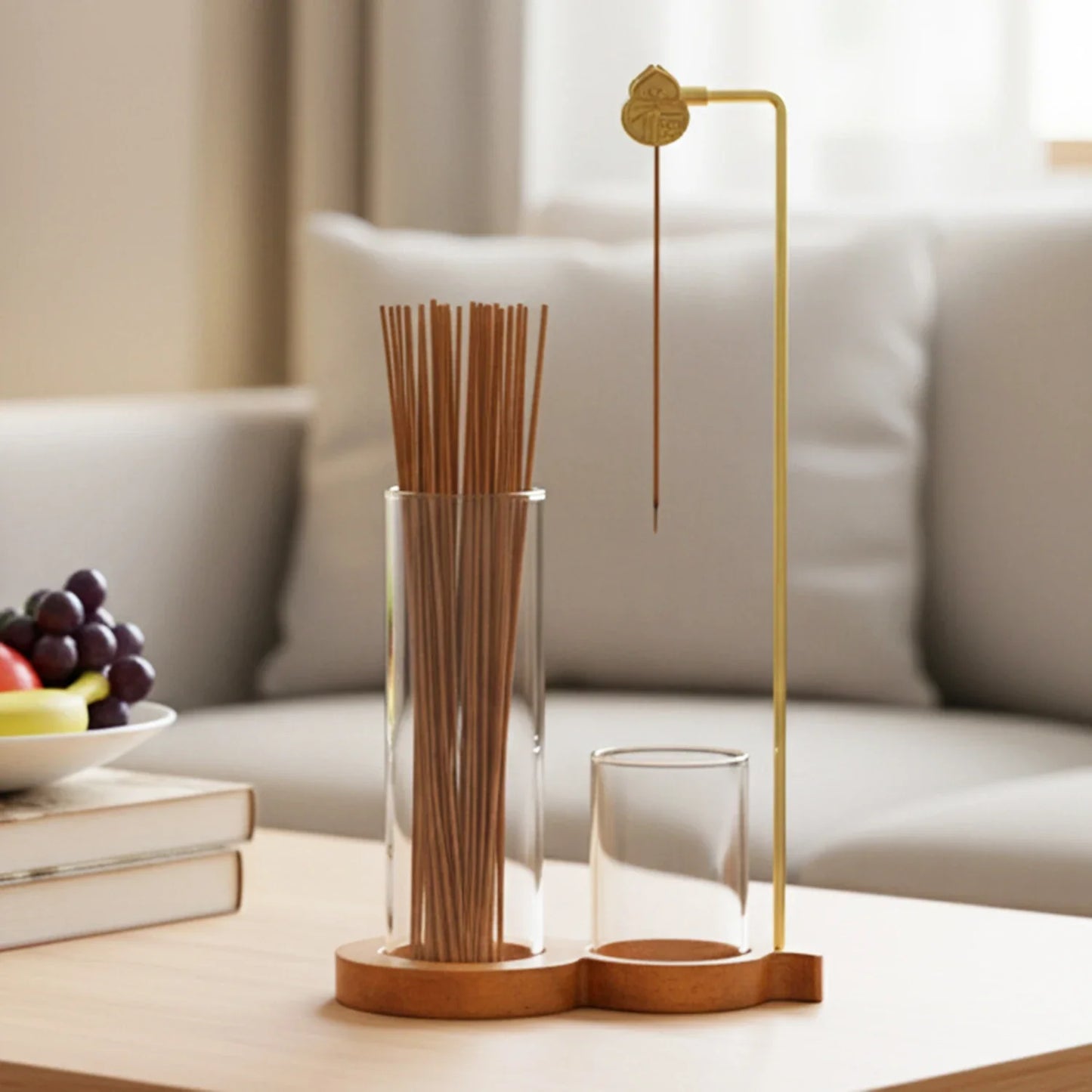 2 in 1 Gourd-shaped Incense Burner Anti-Ash Incense Holder with Glass Ash Catcher and Incense Storage for Yoga Meditation Spa