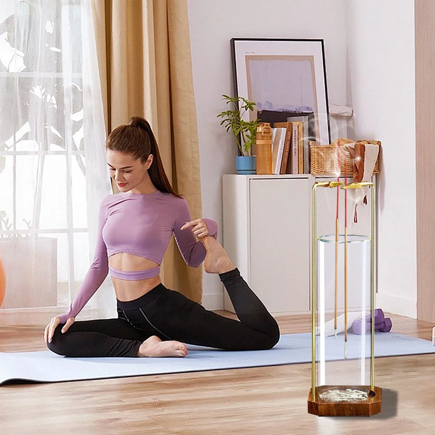 Glass Incense Holder for Dual Sticks Anti-Ash Flying Incense Burne with Ash Catcher Incense Stick Holder for Yoga Meditation Spa