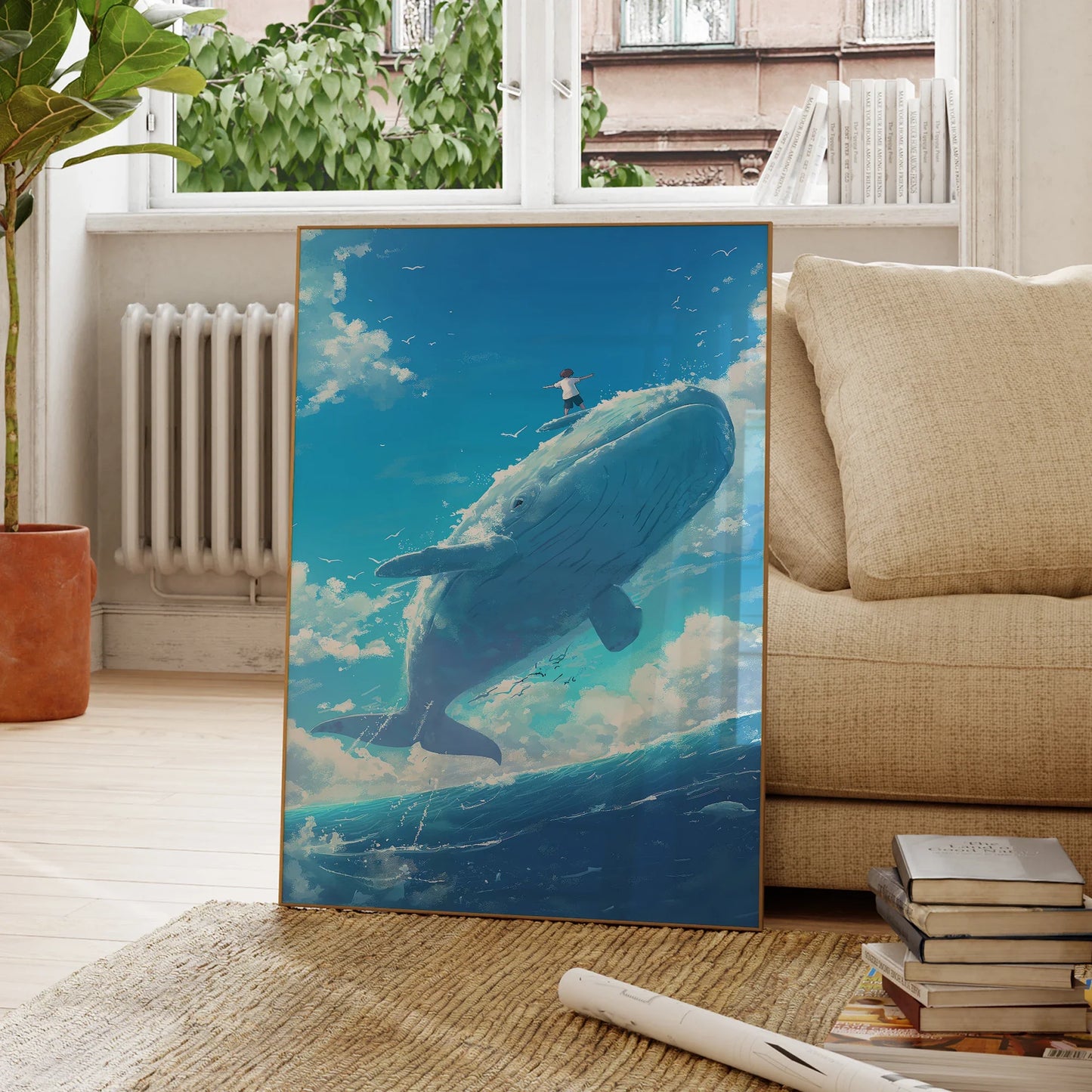 Modern Blue Sky And White Clouds Photo Whales Wall Art Prints Canvas Painting Poster Picture For Living Room Bedroom Home Decor