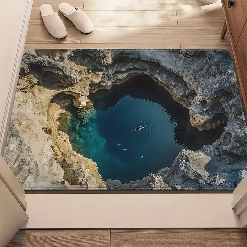 Visual Illusion Hole Endless Abyss Door Mat Bedroom, Kitchen, Home Anti Slip Door Mat Creative and Fun Home Decoration Carpet