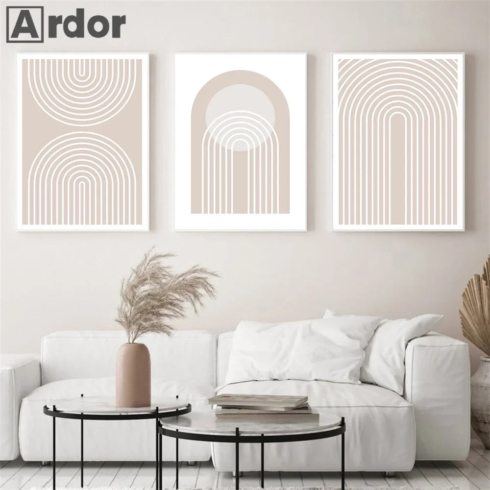 Pink Rainbow Geometric Line Abstract Boho Room Decor Modern Wall Art Canvas Painting Nordic Posters And Prints Living Room Decor