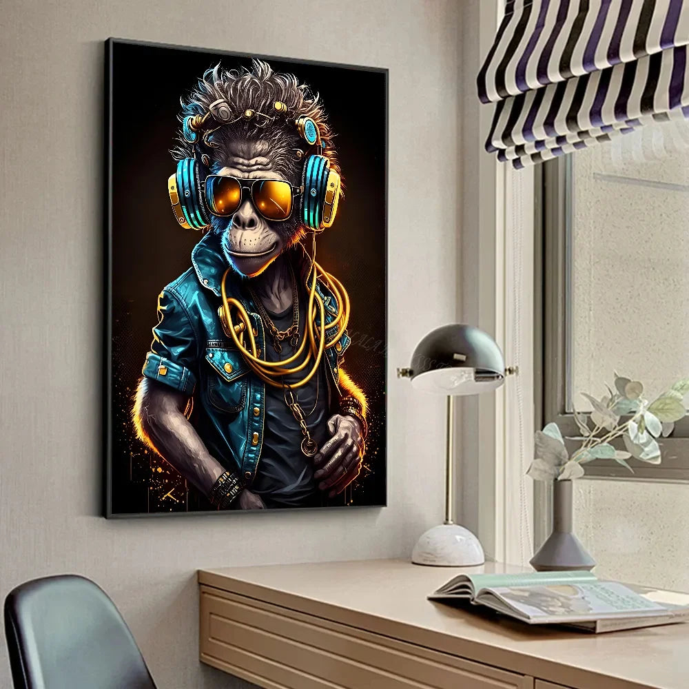 Animal Monkey Cat Dog Headphone Dj Music Poster Canvas P Poster HD Posters Home Room Bar Cafe Decor Art Wall Painting Picture