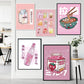 Japanese Kawaii Cuisine Poster Ramen Drink Milk Canvas Painting Wall Picture Soda Water Vapor Wave Print Restaurant Decoration