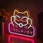 Neon Sign Maneki Neko Welcomes Fortune Cute Beckoning Cat with Welcome Sign for Restaurant Shop Home Bar Decor LED Night Light