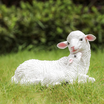 2 pcs Resin Figurine Lamb Ornament Decor for Garden Farmyard Artificial Lamb Mother Baby Sheep Outdoor Sculptures for Garden