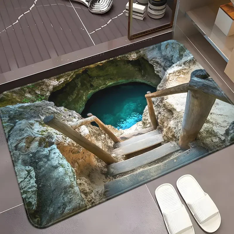 Visual Illusion Hole Endless Abyss Door Mat Bedroom, Kitchen, Home Anti Slip Door Mat Creative and Fun Home Decoration Carpet