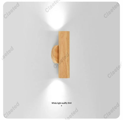 Nordic Style Solide Wood Wall Lamp for Dining Room Bedroom Foyer Chinese Up Down Double Heads  Background Aisle Led Wall Light