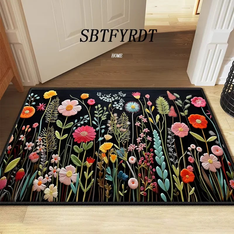 Floral Soft Door Mat Home Carpet Rug