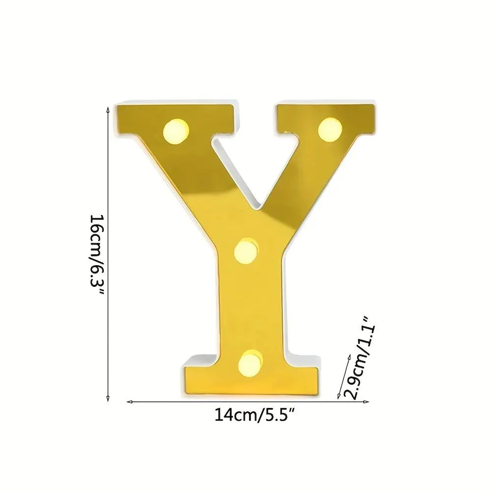 1PC 16cm Golden Numbers&English Led Letter Lights,Battery Powered Decoration Light For Festive,Proposal,Birthday,Wedding,Party