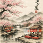 Japanese Ink Painting Landscape Spring Cherry Blossoms Canvas Print Asian Style Wall Art Poster for Living Room Home Decor Gift
