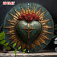 Religious Sacred Heart Round Aluminum Sign - 7.87" Rustic Roses Cross Decor, Home Cafe Wall Art