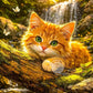 Cute Kittens Various Scenes Poster Funny Baby Cat in Daisy Field Watching Sunset on Beach Sleeping Canvas Print for Home Decor