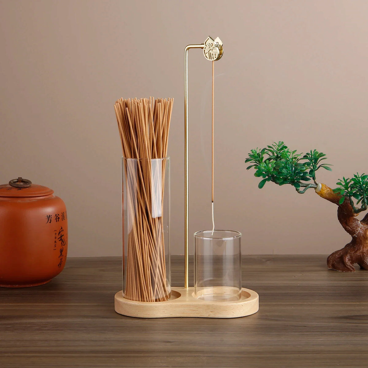Glass Incense Holder for Sticks Anti-Ash Flying Incense Burne with Metal Clip and Incense Storage for Yoga Home Decor