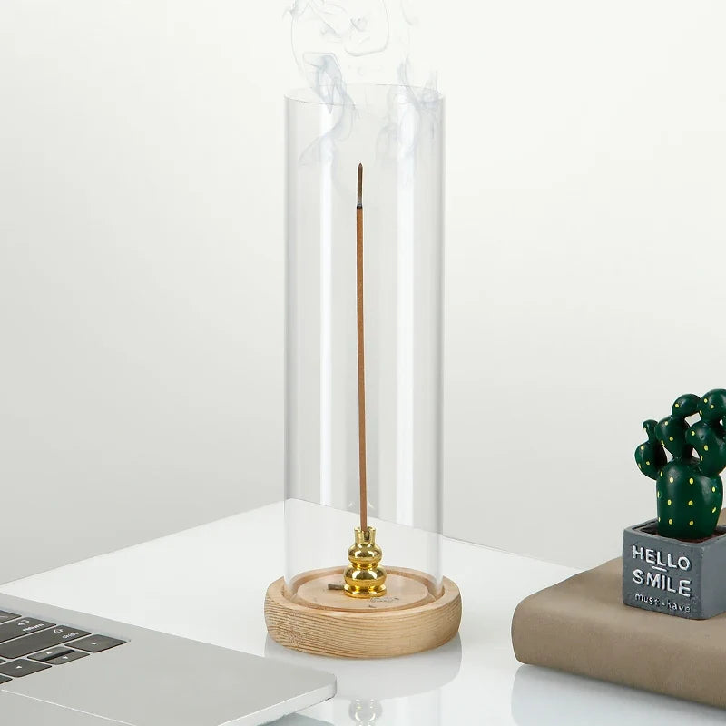 Modern Incense Holder Anti-Ash Flying Incense Burner with Removable Acrylic Ash Catcher for Home Decor Yoga Meditation
