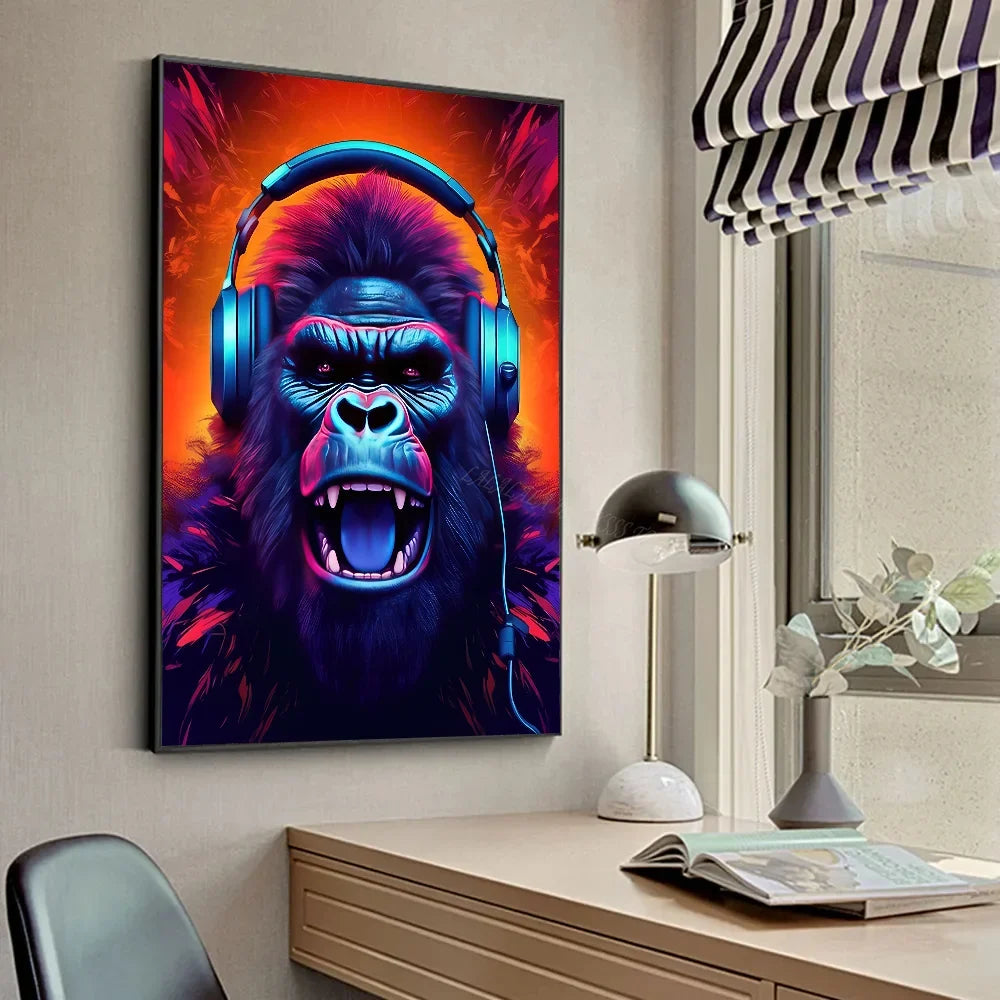 Animal Monkey Cat Dog Headphone Dj Music Poster Canvas P Poster HD Posters Home Room Bar Cafe Decor Art Wall Painting Picture