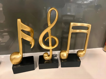 3 Piece Set of Music Note Decorations, Gifts, Music Statues, Modern Statues, Sculptures, Table Centerpieces, Crafts, Golden 。