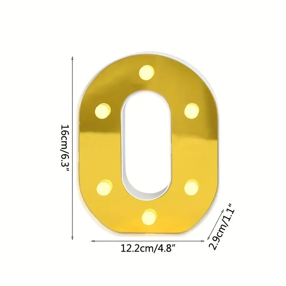 1PC 16cm Golden Numbers&English Led Letter Lights,Battery Powered Decoration Light For Festive,Proposal,Birthday,Wedding,Party
