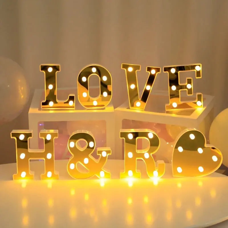1PC 16cm Golden Numbers&English Led Letter Lights,Battery Powered Decoration Light For Festive,Proposal,Birthday,Wedding,Party