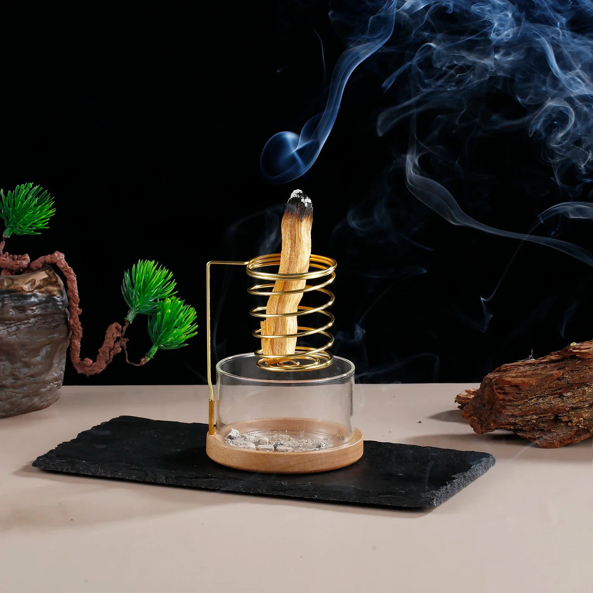 Metal Sage Holder Burner Palo Santo Holder with Glass Ash Catcher Tray Incense Holder for Meditation Yoga Spa